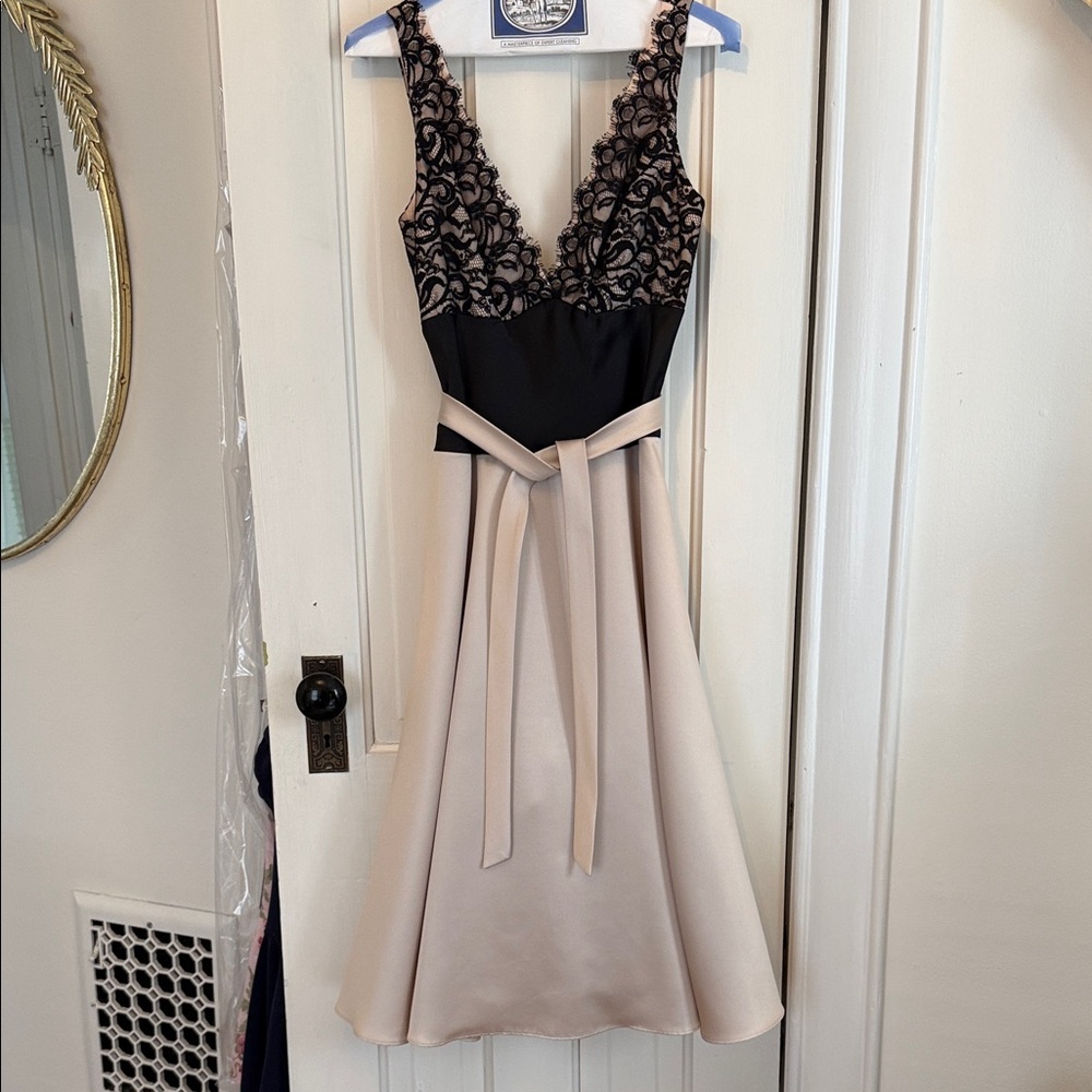 Laundry By Shelli Segal Black Lace & Cream Midi A-Line Dress